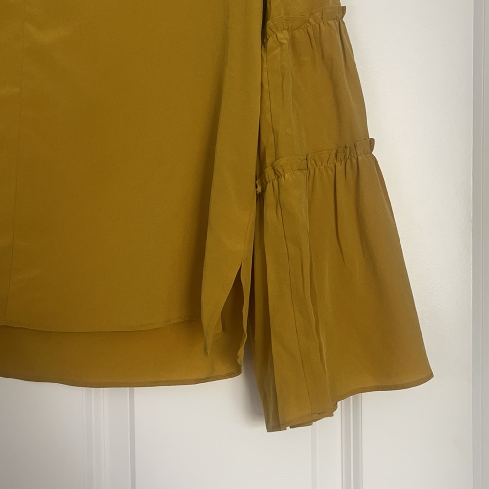 Ann Taylor Petite Golden Chartreuse Bell Sleeve Silk Blouse - Picture 5 of 6
